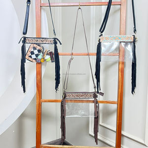 กระเป๋าสะพายข้างผู้หญิงแบบมีพู่ หนังแท้ ตกแต่งด้วยมือ สายปรับได้ ซิป วินเทจ สไตล์ตะวันตก โบฮีเมียน กระเป๋าถือแบบใส - Product Image 4