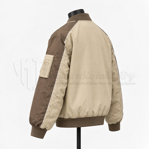 Chaqueta Bomber para Hombre, Color Caqui Marrón con Bloques de Color, Cierre de Cremallera, Casual, Resistente al Viento, Corte Regular, para Otoño - Product Image 4