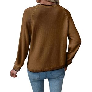 Manteaux longs d'hiver pour femmes en acrylique marron, col en V, manches longues, confortables, vente en gros sur mesure - Product Image 2