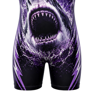 Combinaison de lutte sublimée pour homme, violet et noir, en polyester, pour compétition, entraînement et matchs. - Product Image 6
