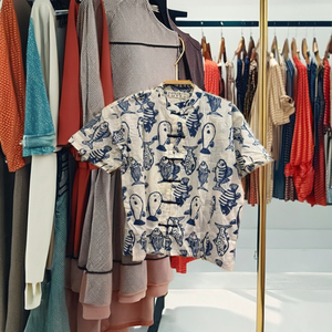 Camisa Holgada y Transpirable con Estampado Floral, Lavable, de Manga Corta, Estilo Casual, para Vacaciones, Hecha a Mano en India, de Algodón, Larga hasta el Suelo - Product Image 4