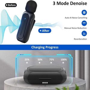 Lot de 2 microphones cravate sans fil pour iPhone, iPad, Android avec étui de chargement, autonomie 7H, accessoire d'enregistrement vidéo à clipser - Product Image 2