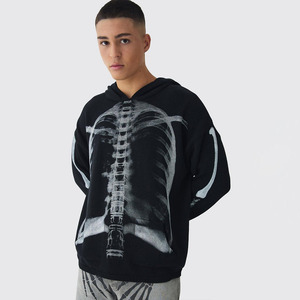OEM Custom DTG Print Skeleton Hoodie Halloween Clothing 100% Cotton Custom Printed Oversized Tall Hoodie Wholesale Hoodies Men - Product Image 1
