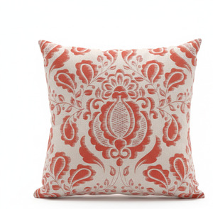 Traditional Damask and Floral <b>Print</b> Square <b>Cushion</b> Cover in Cream and Coral Red, Ready Stock Available18X18 - Product Image 4