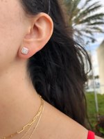 Toptan 14 Ayar Som Altın Kare Pırlanta Küpe, Gerçek Doğal Yuvarlak Kesim Pırlanta Küme Piercing, 18 Ayar Altın Kaliteli Mücevher Ma