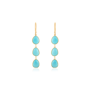 สำรวจสินค้ามาใหม่ ต่างหูห้อยประดับพลอยเทอร์ควอยซ์ทรงเบเซล ดีไซน์รูปเบ็ดตกปลา ทำด้วยมือ ตัวเรือนทองคำแท้ 14K สีเหลืองทอง  เครื่องประดับล่าสุด - Product Image 1