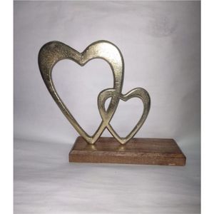 Cœur en métal fait main avec sculpture de clé sur base en bois de manguier, décoration de table abstraite moderne, ornement d'amour de luxe pour la maison et le salon - Product Image 3