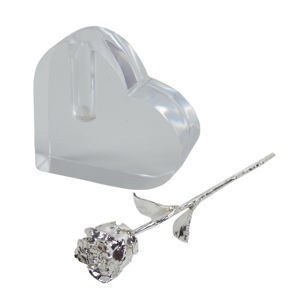 Rosa Real con Acabado en Oro de 24 Quilates, Ideal para Regalos del Día de la Madre, Rosa Natural con Base Acrílica en Forma de Corazón - Product Image 3