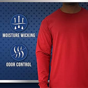 T-shirts à manches longues pour hommes en mélange de coton Dri-Power, anti-humidité, anti-odeurs, décontractés - Product Image 5