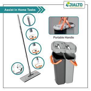 <b>Flat</b> <b>Mop</b> and Bucket Set with 2 Self Wringing <b>Mop</b> with Microfiber Pads 360° Rotating Handle Home Kitchen Bathroom & Office - Product Image 4