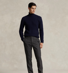 Suéter de cuello alto de punto trenzado azul marino para hombre, grueso, de color sólido, manga larga, jersey de invierno - Product Image 4