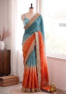 Designer Sugar Beads And Fancy Lace Border Work Space Silk <b>Saree</b> With Sugar Beads Work Space Silk Unstitched Blouse Piece - Product Image 3