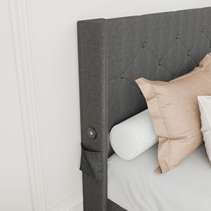 Letto Moderno con Testiera Wingback, Contenitore con Apertura a Gas, Imbottito, Misura Full e Porte USB - Product Image 3