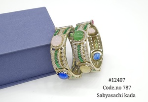 Brazalete Vintage 12407 de Latón Esmaltado con Piedra Ovalada y Doble Piedra, Brazalete Abierto para Mujer, Regalo, Joyería, Boda, Fiesta - Product Image 2