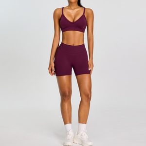 Conjunto de yoga de 2 piezas para mujer, cuello redondo, espalda cruzada, cintura media, estampado a cuadros, detalle de lazo, transpirable, elástico en cuatro direcciones, ropa deportiva sin costuras - Product Image 5