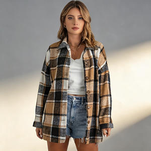 Oferta especial en Temu: Chaqueta camisa a cuadros de moda para mujer, manga larga, con botones, cuello de solapa, corte holgado, para uso diario. - Product Image 5