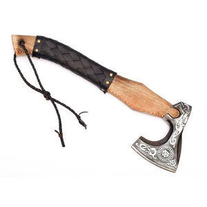 Burraq Custom Hache Tomahawk à lame barbelée de 17 pouces, lame en acier inoxydable, manche en bois de rose, fabriquée à la main, pour l'extérieur, le bricolage, l'industrie, le camping et les activités papa - Product Image 2