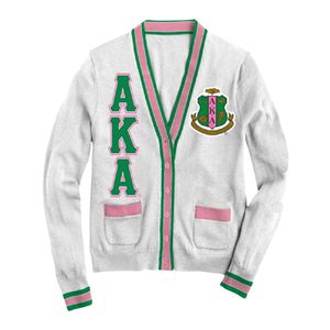 Suéter Cárdigan Blanco y Verde con Letras de Chenilla, para Mujer, Tejido, con Botones al Frente, Estilo Universitario, Casual, con Escudo Bordado - Product Image 1