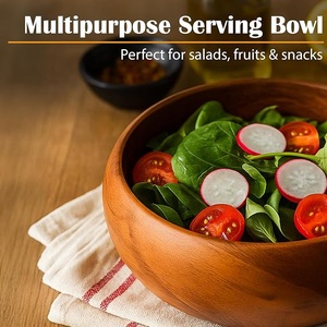 Bol de service en bois naturel massif fait main pour salade et fruits, vaisselle rustique pour cuisine, restaurant et hôtel, vente en gros - Product Image 1
