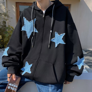 Custom Star Graphic <b>Zip</b> <b>Up</b> Hoodie Streetwear Sweatshirt Oversized Cotton Fleece Hooded Jacket Manufacturer Wholesale - Product Image 4