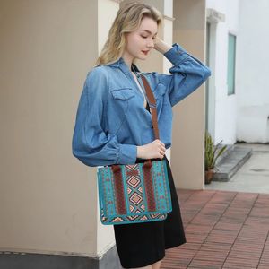 4 pezzi borsa leggera da lavoro retrò con borsa Boho Chic verde per donna - Product Image 5