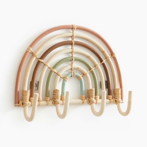 New Design Wholesale Handcrafted Rattan Pastel Rainbow 4 Hook Wall Rack Coat Hanger For Home Hotel Nursery Kids Room Decor - Product Image 1