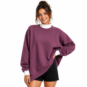 Sweat-shirt à col montant pour femme en coton peigné premium, molleton bouclette, avec logo personnalisé, pull-over, marque privée, fabrication OEM ODM, vente en gros - Product Image 1