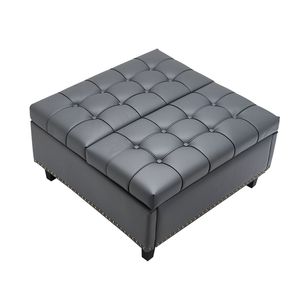 Pouf in Pelle Trapuntata con Contenitore, Tavolino da Caffè Quadrato 31 Pollici, Design con Coperchio Ribaltabile in Pelle PU - Product Image 1