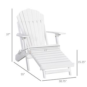 Sedia Adirondack Ergonomica con Poggiapiedi Estraibile, Sdraio in Legno Bianco per Patio e Bordo Piscina - Product Image 3