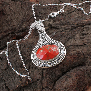 Pendentif ovale en pierre précieuse de style antique en argent sterling 925 plaqué platine cuivre orange vintage avec sertissage en bélière, vente en gros bohème - Product Image 3