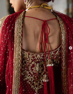 Modern Red Silk Wedding <b>Lehenga</b> Set for <b>Women</b> Gold Embroidery Dupatta Moisture Wicking Wrinkle Free All Seasons India Pakistan - Product Image 3