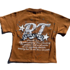 Logotipo de impresión personalizada de gran tamaño Crop Boxy Fitting algodón Drop Shoulder Streetwear Rib Neck camiseta en blanco para hombres - Product Image 1