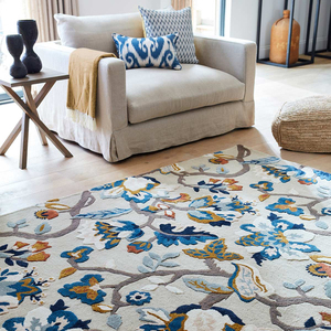 Alfombra de Lana de Nueva Zelanda Hecha a Mano por Rugfine, Color Verde Azulado y Marfil, Alfombra Artesanal de Primera Calidad con Elegante Diseño Botánico - Product Image 4