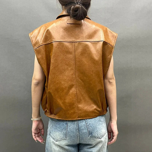 Chaleco de Motociclista de Piel de Cordero para Mujer, Estilo Perfecto, Personalizado, con Logotipo Frontal, Sin Mangas, Impermeable, de Algodón - Product Image 2