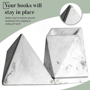 Marble Triangle Bookends Set Of 2 Minimalist Stone Bookends With Rubber Feet For Desk Organization - Product Image 3