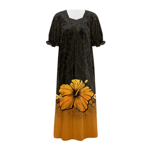 Vestidos Midi con Mangas Abullonadas Mumu de Micronesia, Diseño Personalizado, Estampado Floral Hawaiano, Vestido Muumuu Micronésico, Ropa de Talla Grande para Mujer - Product Image 1
