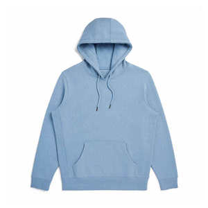<b>Men's</b> Light Blue Knitted <b>Pullover</b> Hoodie With Front Pocket Casual Style Solid Color Design - Product Image 1