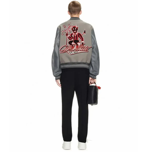 OEM Men's Warm Breathable Wool Varsity <b>Jacket</b> Stand Coated <b>Leather</b> Sleeves Custom Logo Chenille Embroidery <b>Long</b> <b>Jacket</b> - Product Image 4