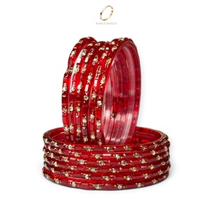 Bracelets en verre rouge traditionnels du Cachemire, taille émeraude, forme goutte de pluie, bijoux cachemiriens, vente en gros de bracelets en verre pour femmes - Product Image 3