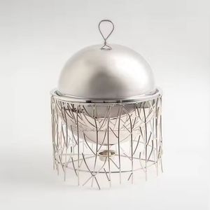 Vintage Floral Enamel Chafing Dish Food Warmer with Lid Metal <b>Buffet</b> <b>Server</b> Catering Food Heating Pot with Stand Burner - Product Image 5