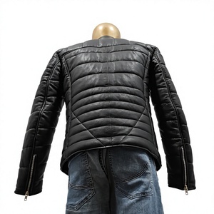 Nabtay Sports Men'<b>s</b> Genuine Leather Waterproof Biker Style Winter Puffer <b>Jacket</b> with Stand Collar - Product Image 3