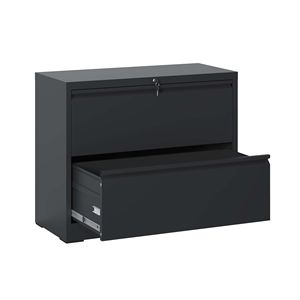 Armoire de classement latérale noire à 2 tiroirs avec serrure, meuble de bureau métallique verrouillable, armoire de classement noire avec fonction de verrouillage - Product Image 1