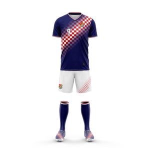 Ensemble de maillot de football pour hommes de Croatie, design sublimé à carreaux, col en V, manches courtes, évacuation de l'humidité, 100% polyester, uniforme adulte - Product Image 1