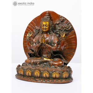 9" พระพุทธรูปทิเบตสี่แขน เชนเรซิก รูปปั้นทองเหลือง พระอวโลกิเตศวรา งานแกะสลักแปลกตา อินเดีย DDM382 - Product Image 4