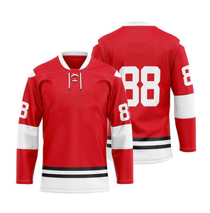 Camiseta de Hockey sobre Hielo Roja para Hombre con el Número 88, Manga Larga, Impresión Sublimada, Ropa Deportiva Transpirable de Poliéster - Product Image 1