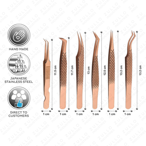 Gold Plated Eyelash Extension Mirror Tweezers Stainless Steel Straight & Curved Sharp Pointed Tip Lash <b>Tool</b> Set Wholesale Price - Product Image 4