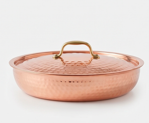 Copper Paella <b>Pan</b> With Lid Handmade Hammered Finish Zinc Alloy <b>Handle</b> For Gas Use And Induction Cookers Use - Product Image 1