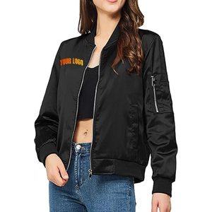 Blouson Bomber Matelassé en Satin de Coton Teint pour Femme, Décontracté, Automne, Noir, Style Universitaire, à Capuche, Coupe-Vent, Imperméable, Brodé - Prix de Gros - Product Image 4
