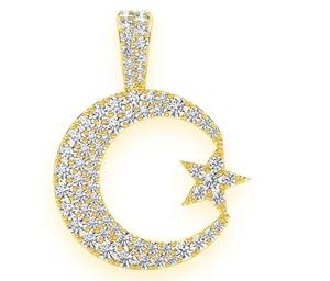 Colgante de Luna Creciente Chapado en Oro con Diamante de Corte Brillante Redondo, Amuleto Religioso Islámico, Joyería de Regalo Unisex - Product Image 1