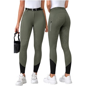 Pantalones de equitación profesionales para mujer, largos, de algodón, con cremallera, elásticos, para entrenamiento, con bolsillos reforzados y presillas para cinturón, de talle alto. - Product Image 4